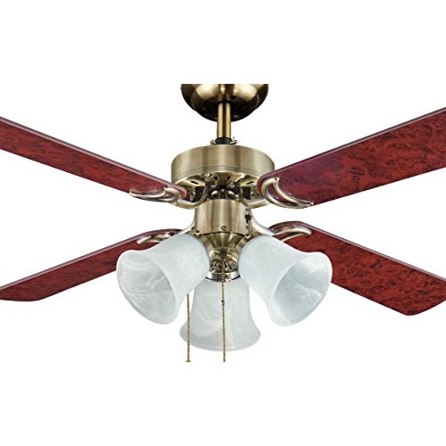 FJ WORLD L42017 Antique Brass stunning ceiling fan with 4 blades 42" blades  3 lights and free remote - B072KCFRMF